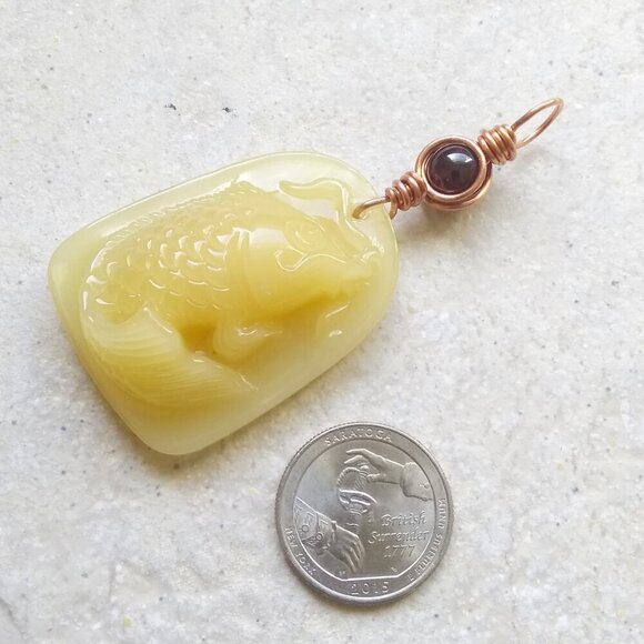 Big & Chunky Yellow Fish Pendant! Bass Fishing Girl! Lake Fishing! Angling! - Picture 4 of 7